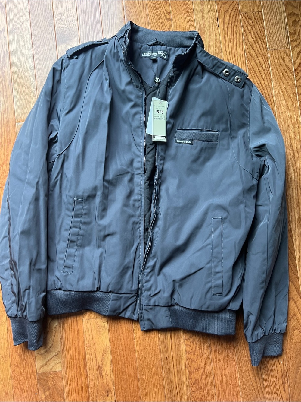 Members Only Gray Bomber Jacket with Epaulets
